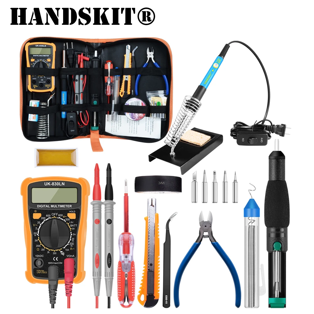  Soldering Kit,Soldering Iron Kit 60W with Temperature Welding Tool,Digital Multimeter,5pcs Soldering Iron Tips,Desoldering pump