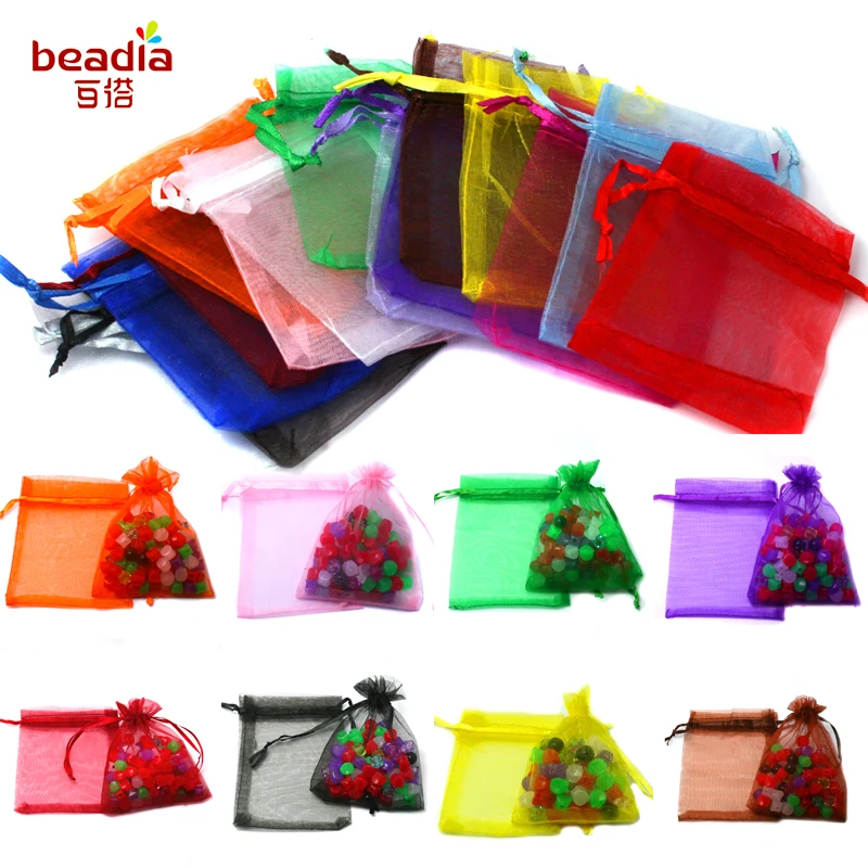 Mix 6 Size 30-100ps Jewelry Gift Organza Bags Wedding Favors Candy Pouches Home Party Decoration Crafts Pack Festive Supplies