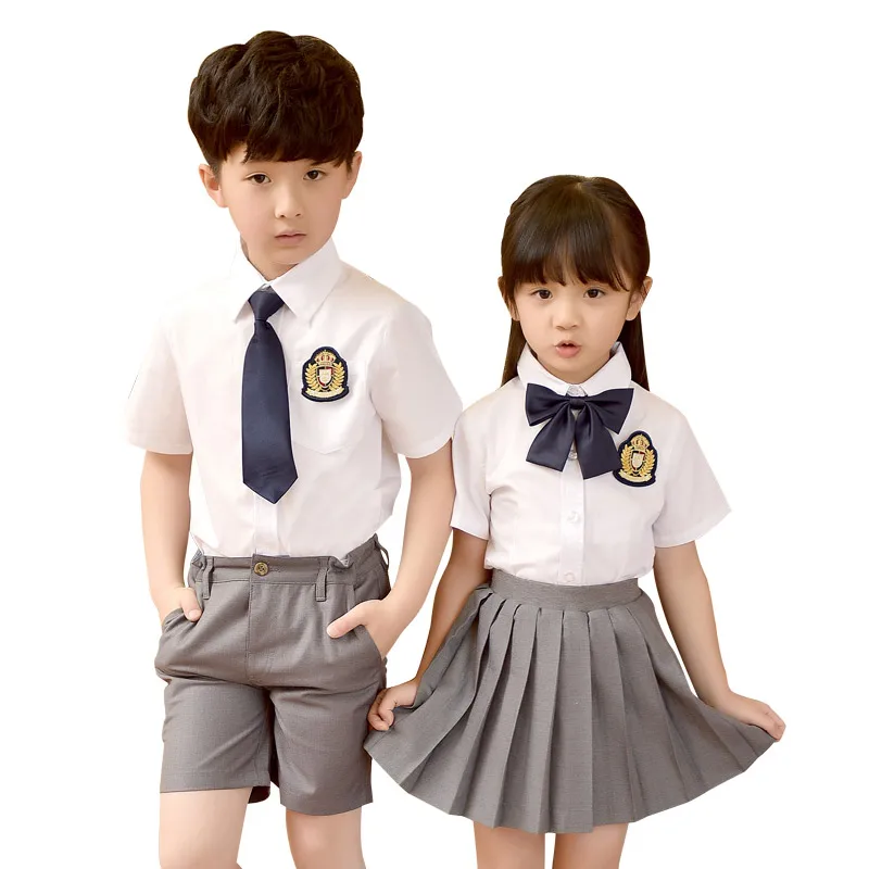 

2018 New Children Cotton Japanese Student School Uniforms Set Suit Girls Boys Cotton Short Shirt Skirt Shorts Tie Uniforms 2-10T