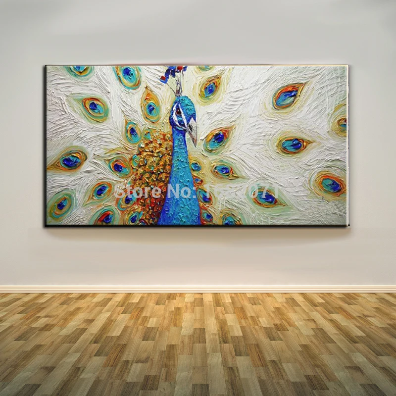 

Famous Artist Handmade Animals Oil Paintings High Quality Unique Beautiful Peacock Hang Craft Oil On Canvas For Wall Decoration