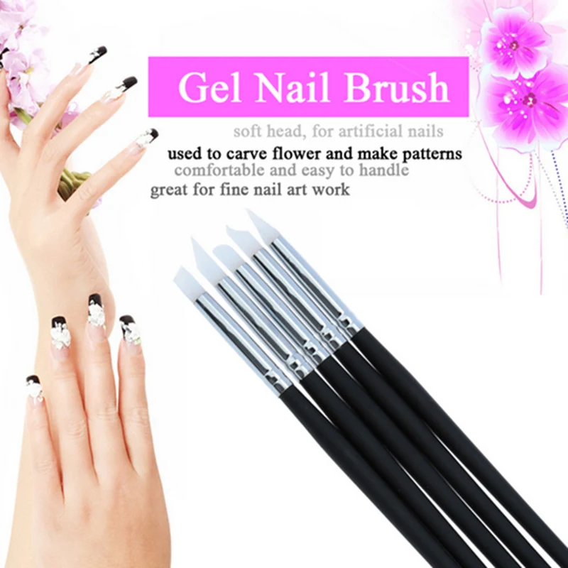 ELECOOL 5pcs/set Clear Silicone Head Nail Art Sculpture Pen Brushes Set UV Gel Polish Tip 3D