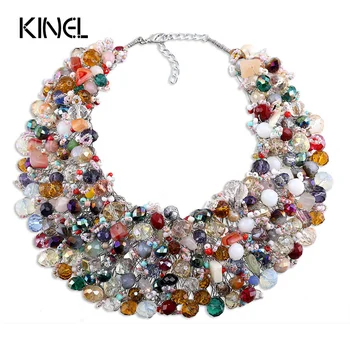 

Kinel Vintage Jewelry Natural Crystal Stone Necklace For Women Handmade Colorful Crystal Party Christmas Gift
