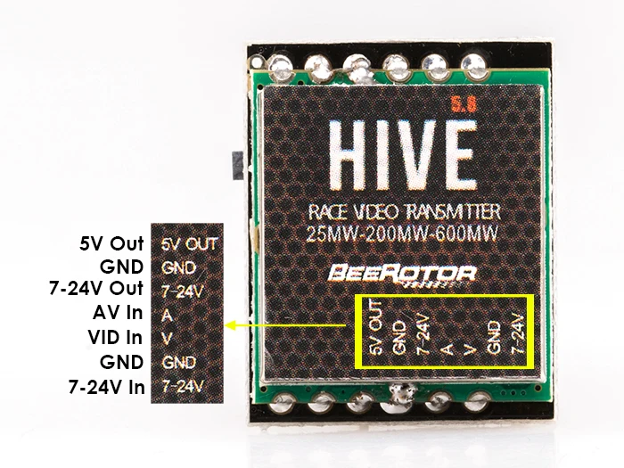 

BeeRotor HiVE 5.8G Video Transmitter VTX SMA Male 5.8Ghz 40CH 25mW 200mW 600mW 24CH For FPV Racer