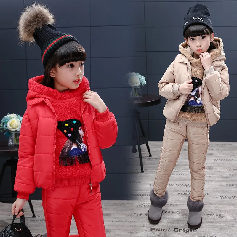 

Free shipping iwinter children clothing down&parkas girls baby coat fashion thicken wadded jacket T-shirt+pants+vest 3pcs set