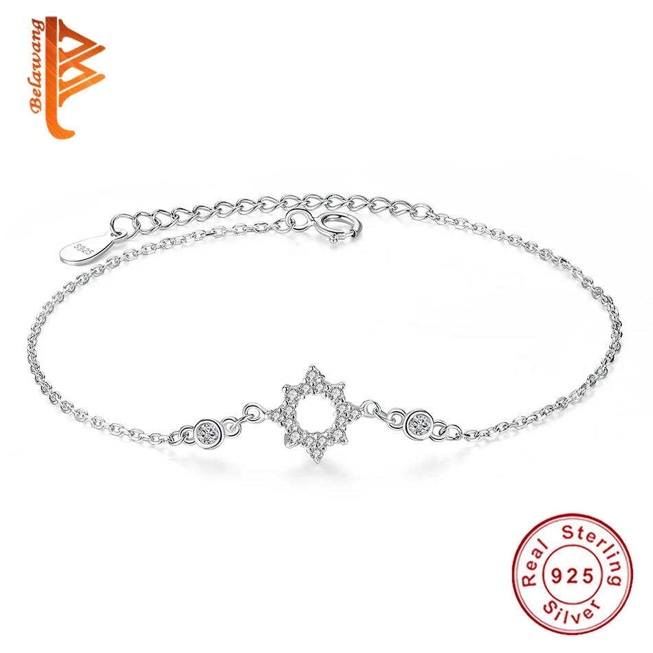 Новая мода стерлингового серебра 925 браслет с дизайном «солнце» Для женщин простые женские хрустальные браслеты и браслеты ювелирные изделия