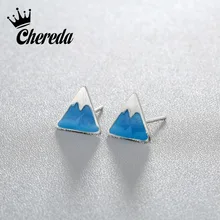 Chereda винтажные синие и белые фарфоровые серьги-гвоздики для женщин, треугольные серьги, модные ювелирные изделия, серьга геометрической формы, свадебный подарок