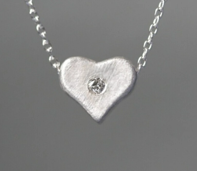 Sterling 925 silver necklace hand design heart inlaid man made diamond pendant necklace