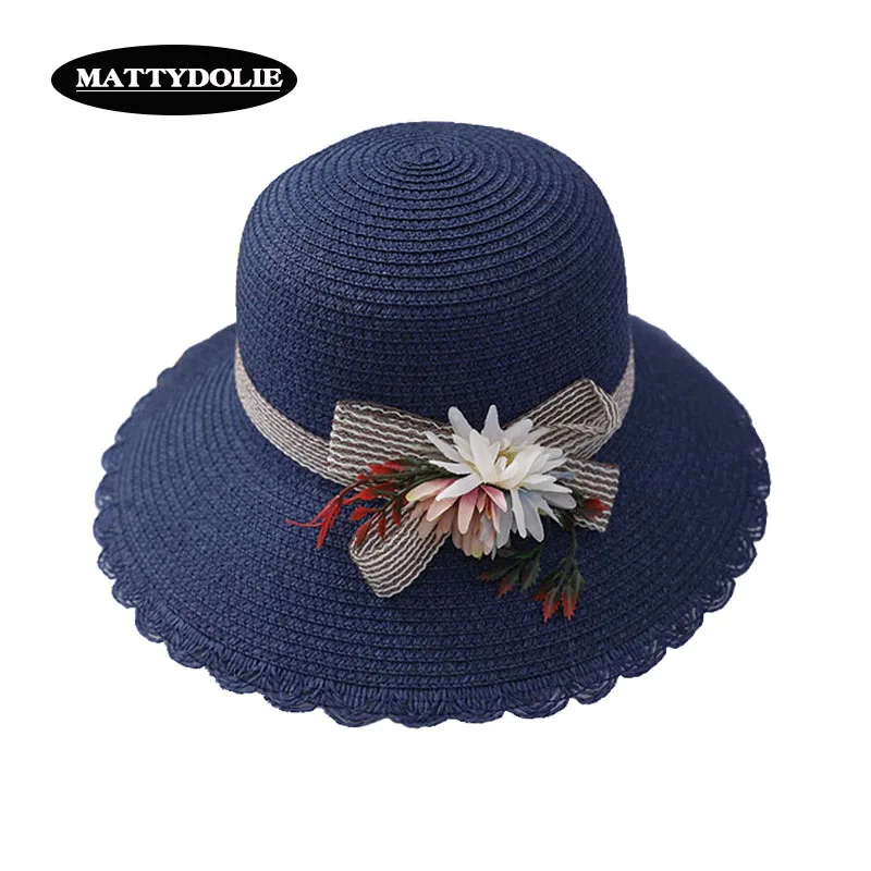 

MATTYDOLIE Bow Flower Hat Lady Summer Hat Big Side Dome Sun Hat Outdoor Travel Beach Visor Straw Hat New
