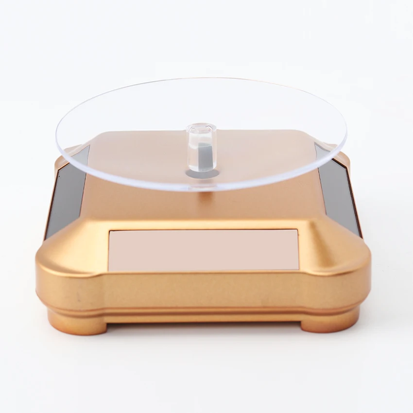 Солнечная Витрина 360 поворотный стол вращающееся Ювелирное кольцо для часов подставка для телефона дисплей ювелирные изделия Органайзер Жесткий Дисплей Стенд 4 цвета - Цвет: Gold