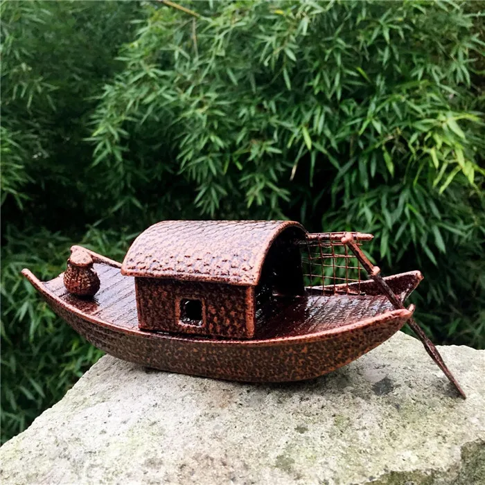 

2 Cast Iron Umbrella Boat Antique Metal Figurine Statue Home Decoration Garden Yard Patio Courtyard Ornaments Crafts Study Table