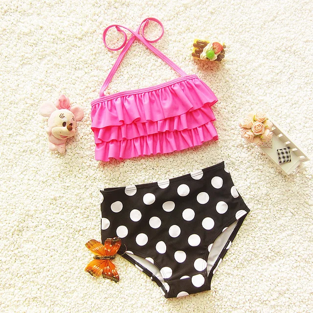 Best Price Children's swimsuit girls dot bikini swimwear 2017 2pcs/set bikini girls children toddler Rose swimwear 2t-5