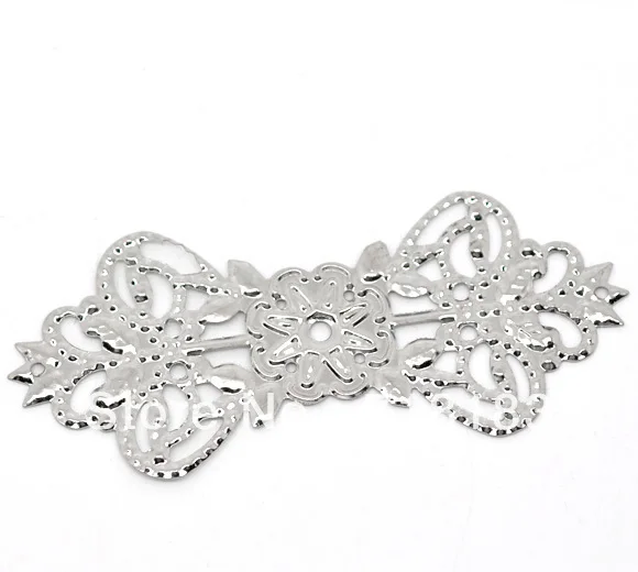

Free shipping-100 Silver Tone Filigree Flower Wraps Jewelry Findings Connectors 7.4x3.1cm