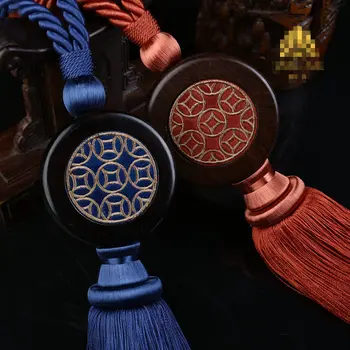 

1 pair curtain tieback luxury Chinese embroidered wood luxury boutique curtain tie tied rope tassel hanging ear tieback N112