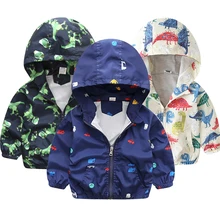 Vestes d'automne et de printemps pour enfants, vêtements d'extérieur, manteaux mignons de dessin animé de dinosaure, coupe-vent pour garçons et filles 1-7T