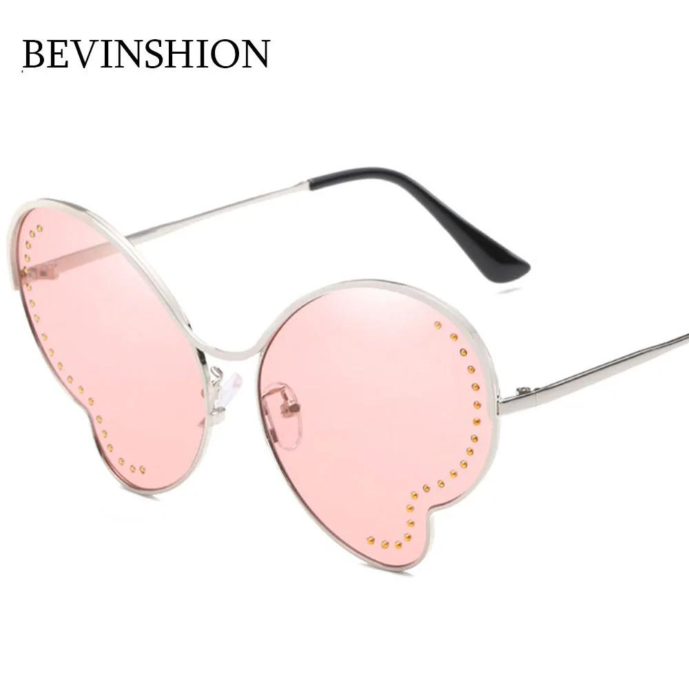 

New Arrival 2018 Butterfly Cloud Heart Sunglasses Women Rivet Luxury Brand Designer Love Shaped Cat Eye Sun Glasses Female Pink