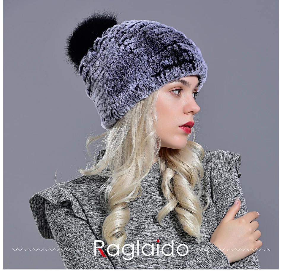 rabbit fur pompom hat women's beanies winter natural fur warm knitted caps for girls female fashionable elastic ladies hats