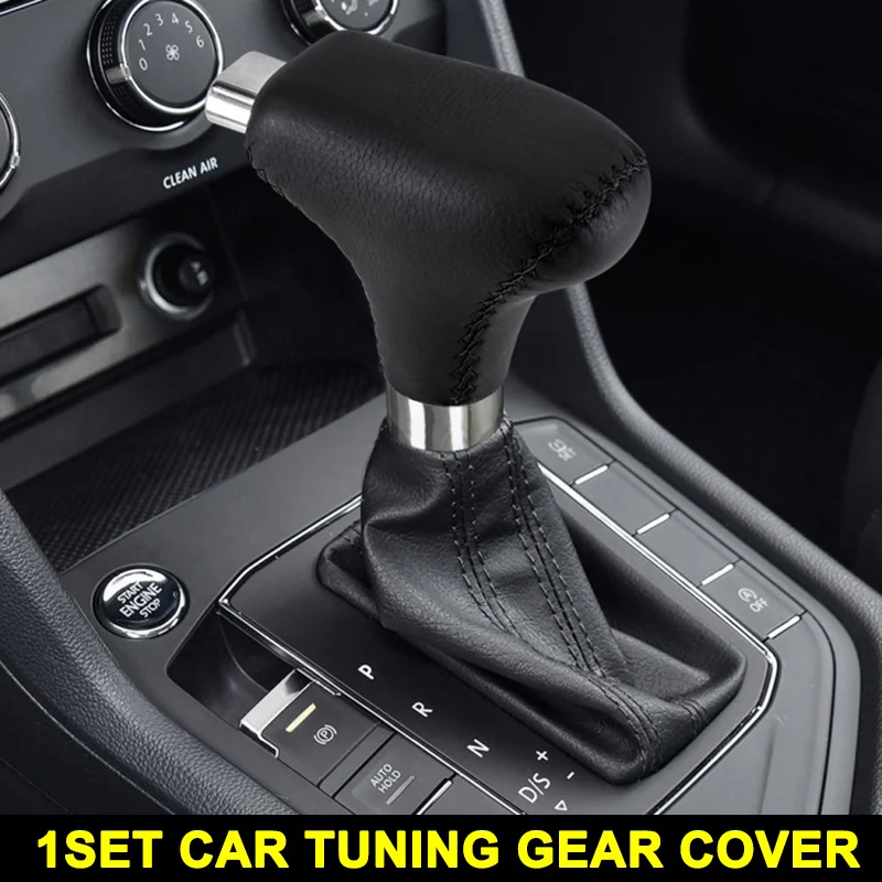 Cuque Gear Shift Knob Cover Universal Car Shifter Shift Boot Knob Cover PU Leather Gear Shift Knob Cover Automobile Stitch Gear Gaiter Boot Cover Black for Ford Tramsit MK7 