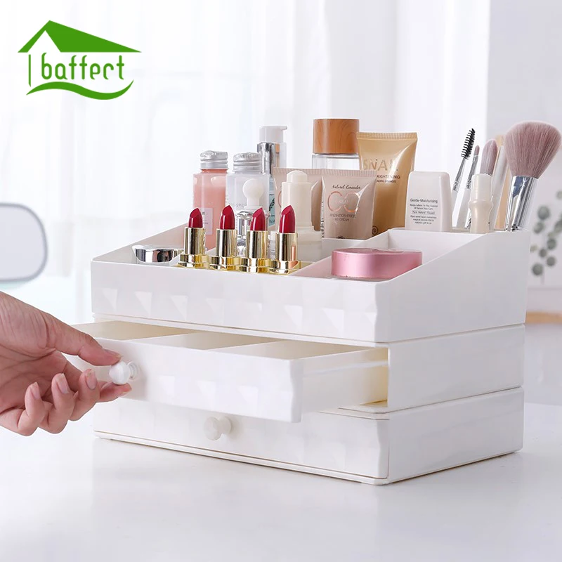 

New European Drawer Cosmetics Storage Box Plastic Combination Desktop Jewelery Makeup Storage Box Flash Drilling Handle Dresser