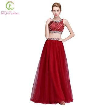 

Clearance Luxury Beading Evening Dress Two Pieces Seperate Prom Dress Banquet Sexy Floor-length Party Gown Robe De Soiree