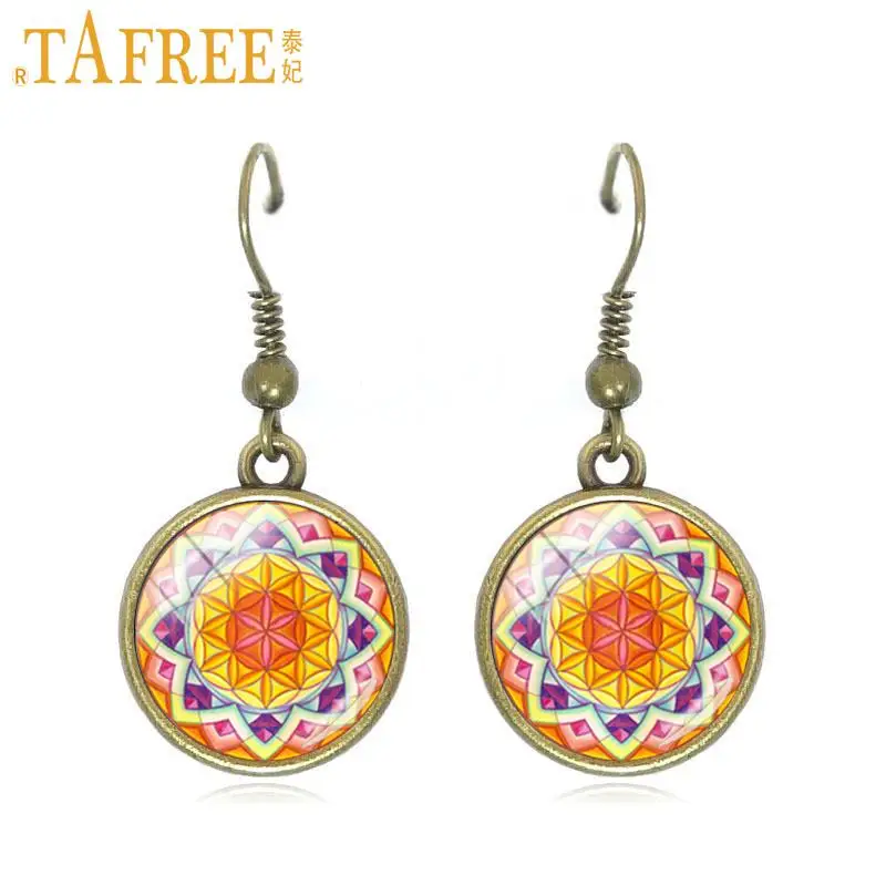 TAFREE Хризолит Зеленый серьги-капли для женщин круглые серьги с геометрическим