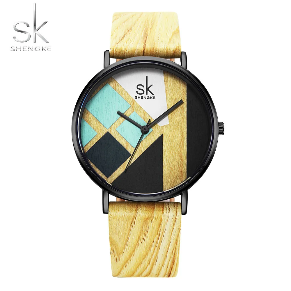 

Shengke Ladies Watch 2018 New Wood Leather Lady Wrist Watch Quartz Analog Brand Watch Women's Wristwatch Casual Relogio Feminino