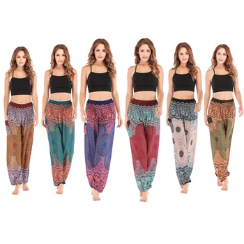 

2019 Summer Woman Indie Folk Thailand High Waist Lantern Pants Bohemian Loose Pop Print Elastic Waist Casual Harem Pants