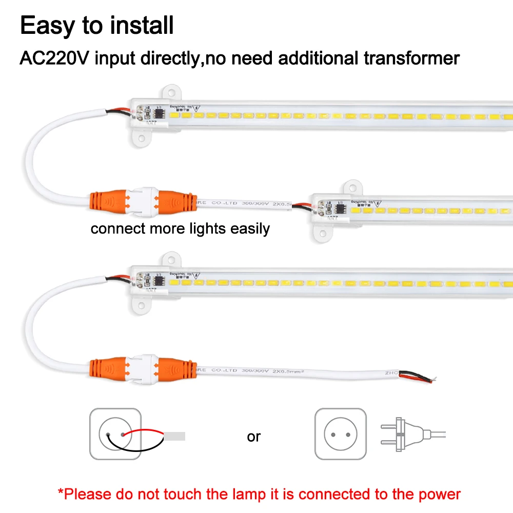 5 шт.* 50 см ультра тонкий светодиодный бар светильник 220V 72 светодиодный s 5730 SMD высокая яркость AC220V светодиодный трубка быстрое соединение жесткий полосу светильник