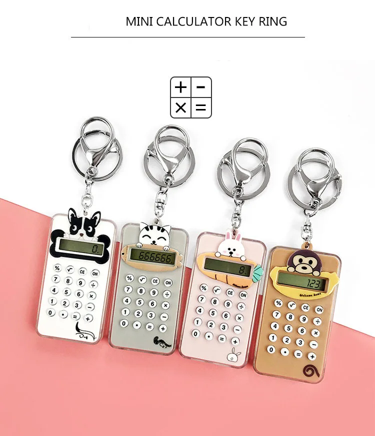 

Korean cartoon Mini card calculator cute portable student handheld computer with keychain pendant Personality key ring