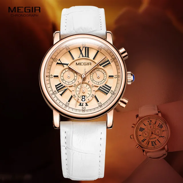Megir Woman's Chronograph Quartz Watch with 24 Hours and Calendar Display White Megir Woman's Chronograph Quartz Watch with 24 Hours and Calendar Display White