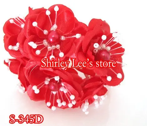 

Wholesale--HOT SALE!! 144 BUNCHES=864PCS Wedding Bidal Pearl Satin Organza Flower Bunch In RED, Babies Breath