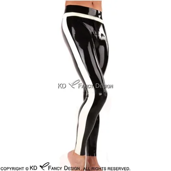 

Black With White Sexy Latex Leggings With Stripes On Sides Rubber Pants Jeans Trousers Bottoms CK-0030
