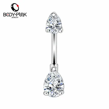 

Body Punk New Design 316L Surgical Steel Belly Button Rings Clear Water Drop Simple Cubic Zirconia Navel Rings