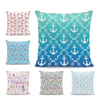 

Fashionable Marine Element Print Hug Pillowcase Anchor Lobster Marine Animal Cushion Cover 45Cm Peach Skin Decor Chair Pillows