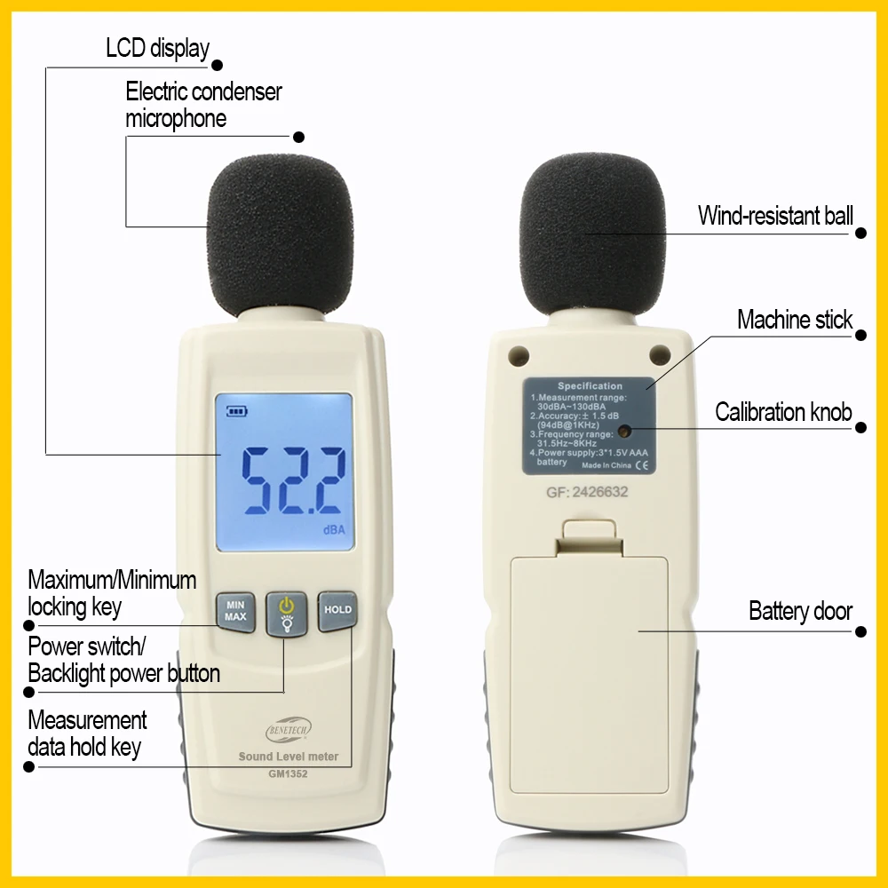Digital Mini Sound level meters Decibel meter Noise Audio detector Diagnostic-tool Automotive Microphone Tester GM1352-BENETECH 4
