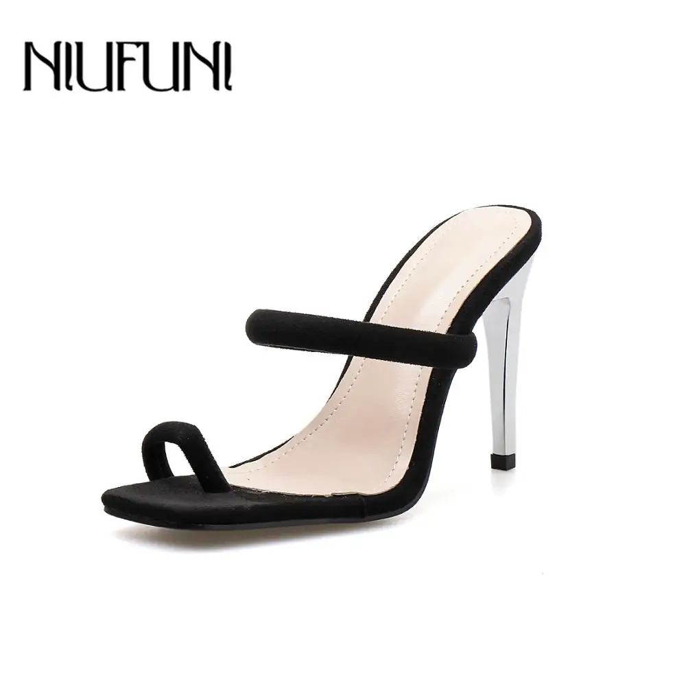 

Casual Clip Toe Women's Slippers 2020 Summer New Suede Sandals Square Head High Heels Solid Color Slippers Women Ladies Shoes