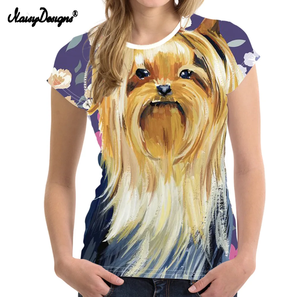 

NoisyDesigns Floral Yorkie T-shirt Women tshirts Summer O-Neck t shirt for Ladies Girls Kawaii Tops Tee Shirts 2018 Plus Size