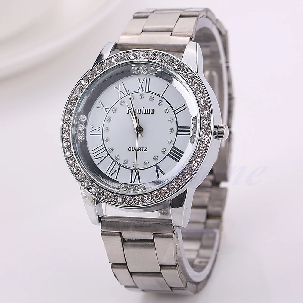 

New Women's Crystal Rhinestone Stainless Steel Analog Quartz Men's Wrist Watch
