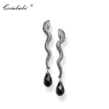 Серьги-гвоздики в виде черной змеи, модный подарок для женщин, Ts, высокое качество, серьги в стиле Томаса, 925 пробы, серебро, кристалл, модные ювелирные изделия