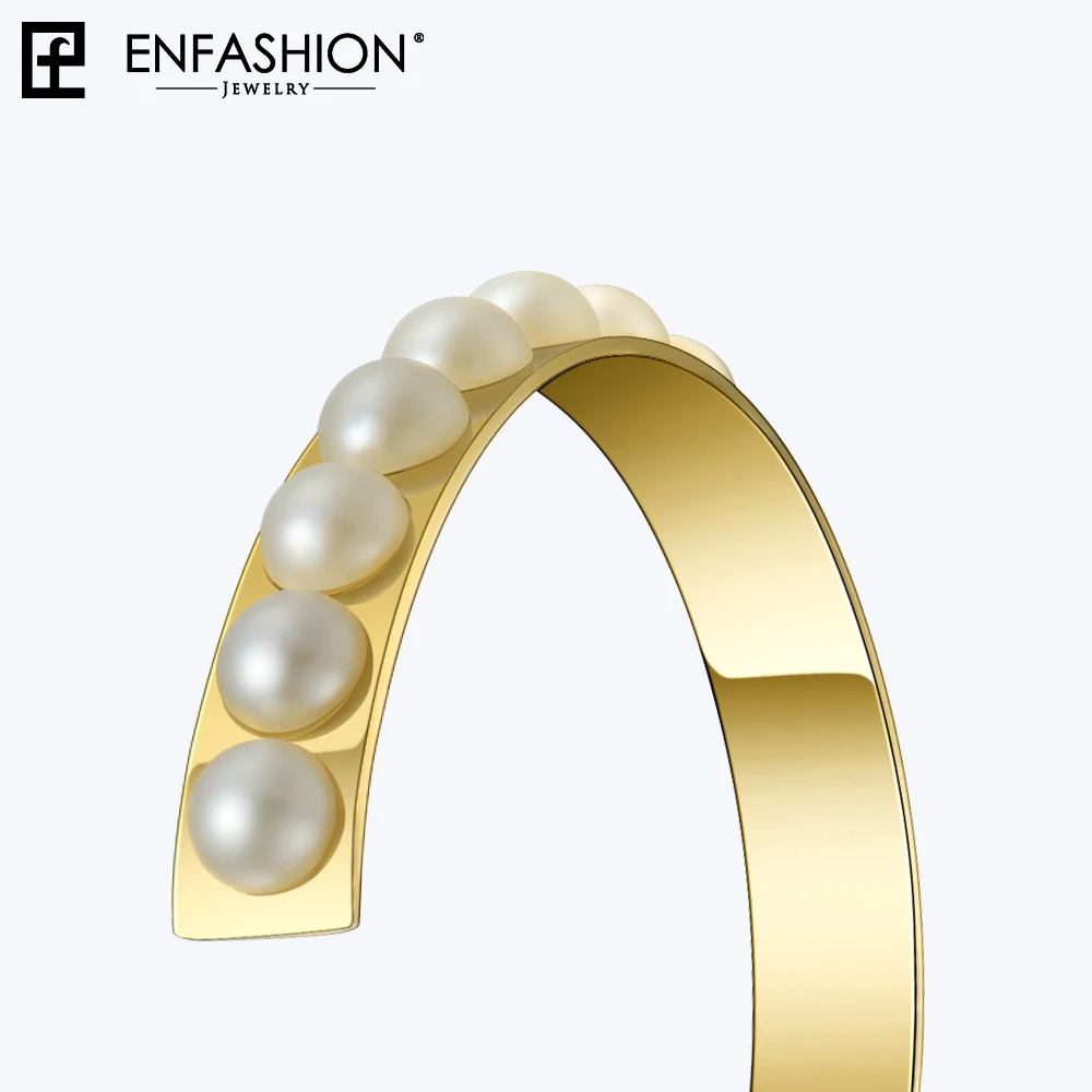 Женские серьги кольца с большим жемчугом Enfashion из нержавеющей стали круглые