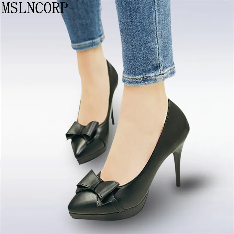 

plus size 34-43 Women Spring Autumn prom wedding Pumps Night Club Party Sexy Ladies Shoes Woman Bowtie High Heels Platform Pumps