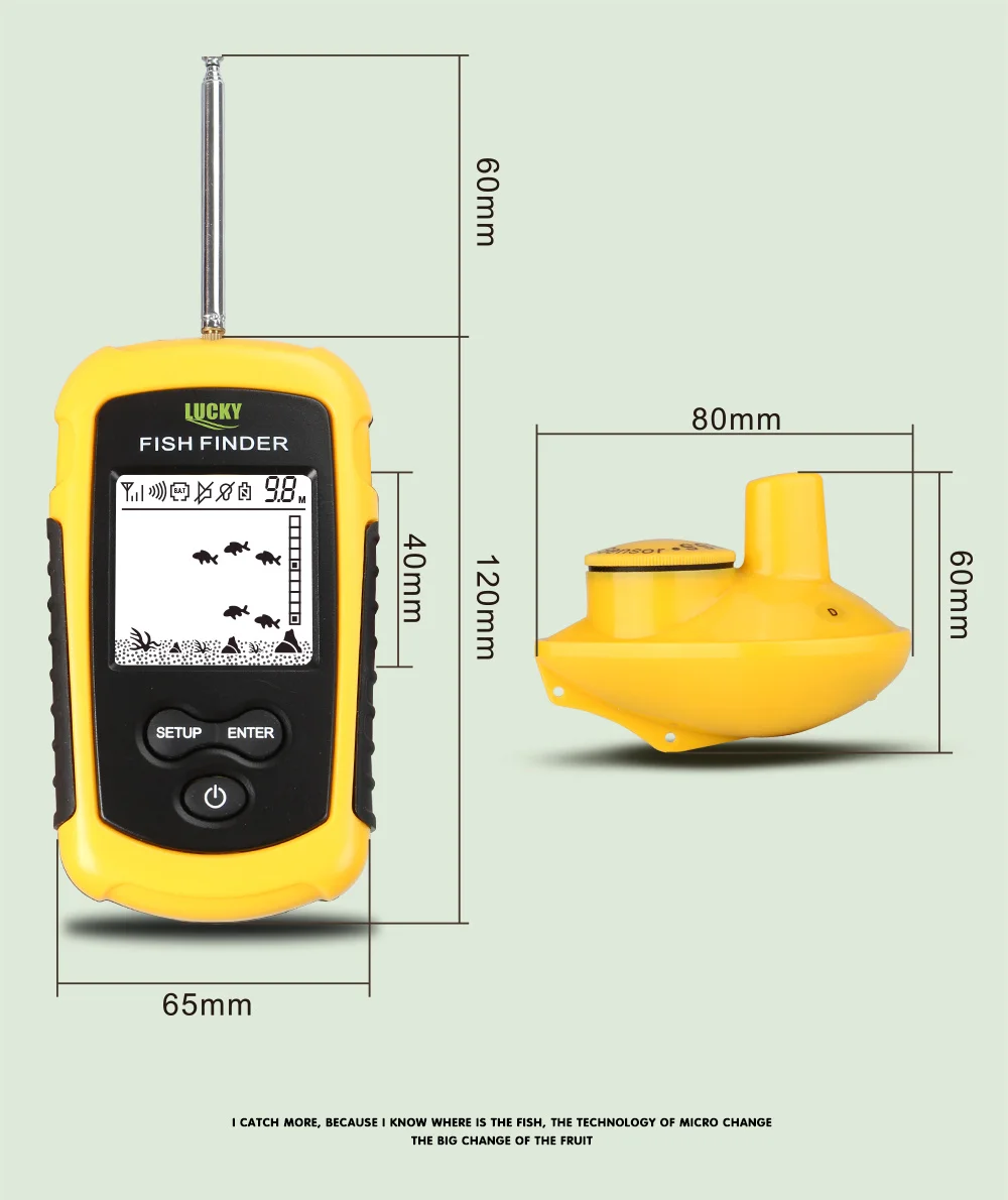 Localizador de Peixe sem Fio Localizador de Peixes de Isca Isca de Pesca Findfish Portátil Ecobatímetro Sonar de Pesca Fishfinder Alarme Sensor Findfish Recarregável 23 High Quality Esporte e Lazer