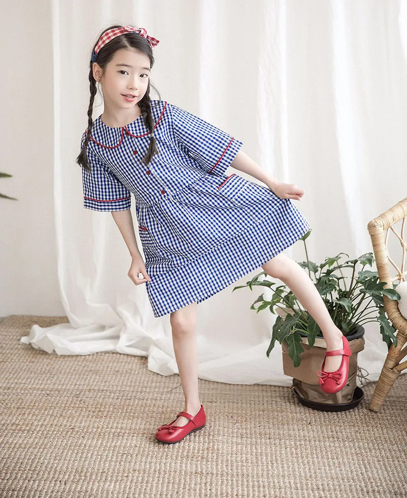 pockets cotton casual dresses for girls kids peter pan collar blue plaid school dress elegant girl big preppy shirts dress 2018 4 5 6 7 8 9 10 11 12 13 14 15 16 years old little big girls  summer dress kids korean dress girls (7)