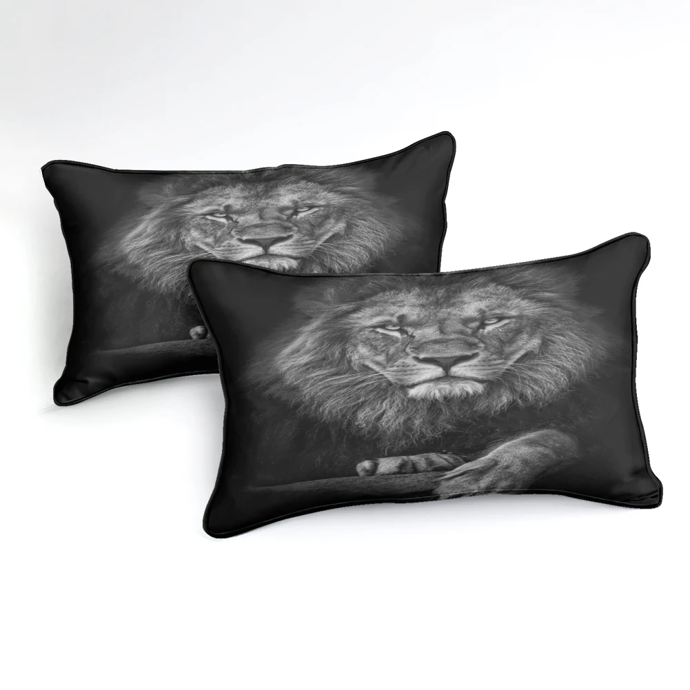 Черный пододеяльник с рисунком льва набор 3D реалистичные постельные принадлежности, рисунок с животными набор мягкое покрывало из микрофибры 3 шт постельное белье