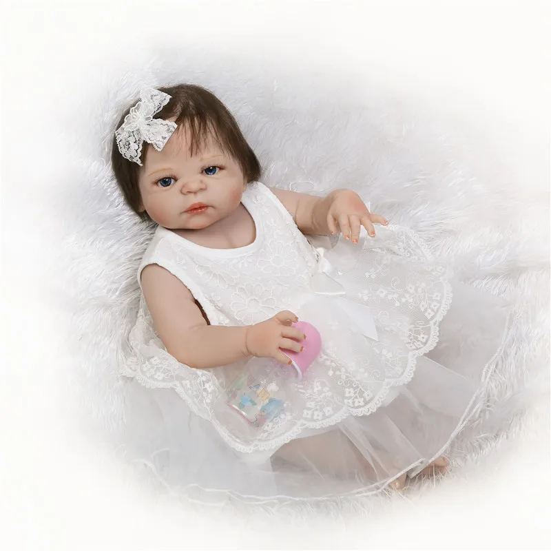 

New girl reborn baby dolls 22inch bebe full silicone reborn white dress princess girl dolls child birthday gift bonecas