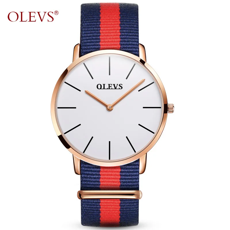 OLEVS Dress Quartz Watch For Men Colorful Watchband Simple Male Clock Wristwatch Ultrathin Gold Case Men Business Watches 5868A