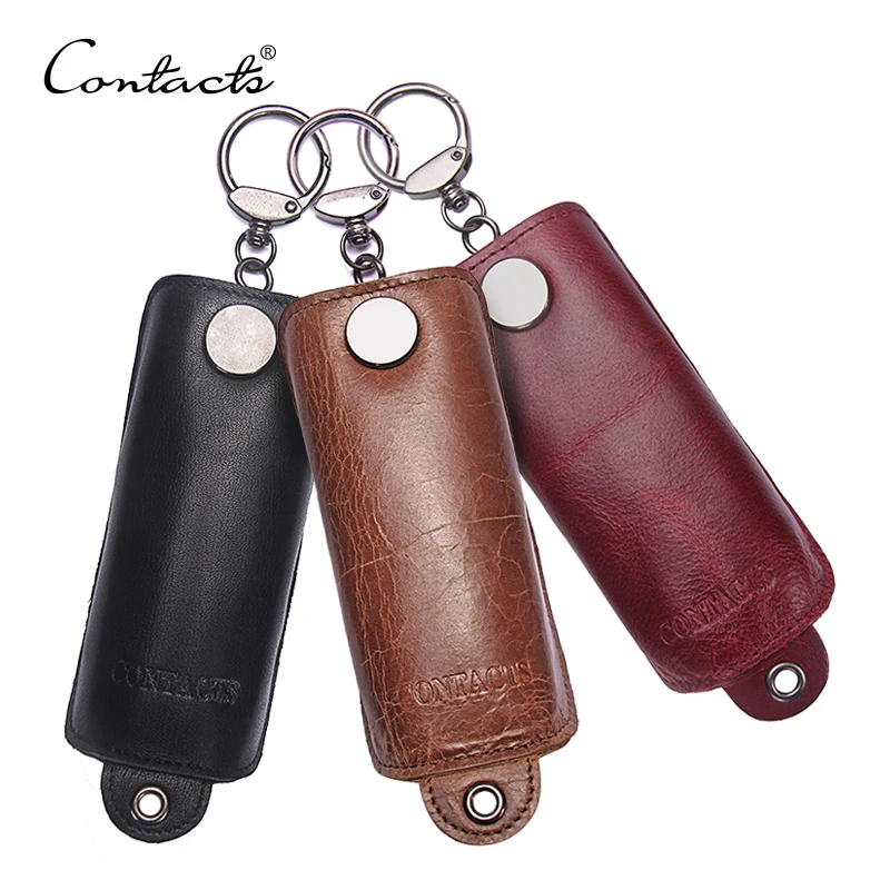 

CONTACT'S Key Holder Wallet 100% Genuine Leather Men Key Pouch Wallet Multifunctional Housekeeper Women Key Case With Key Ring