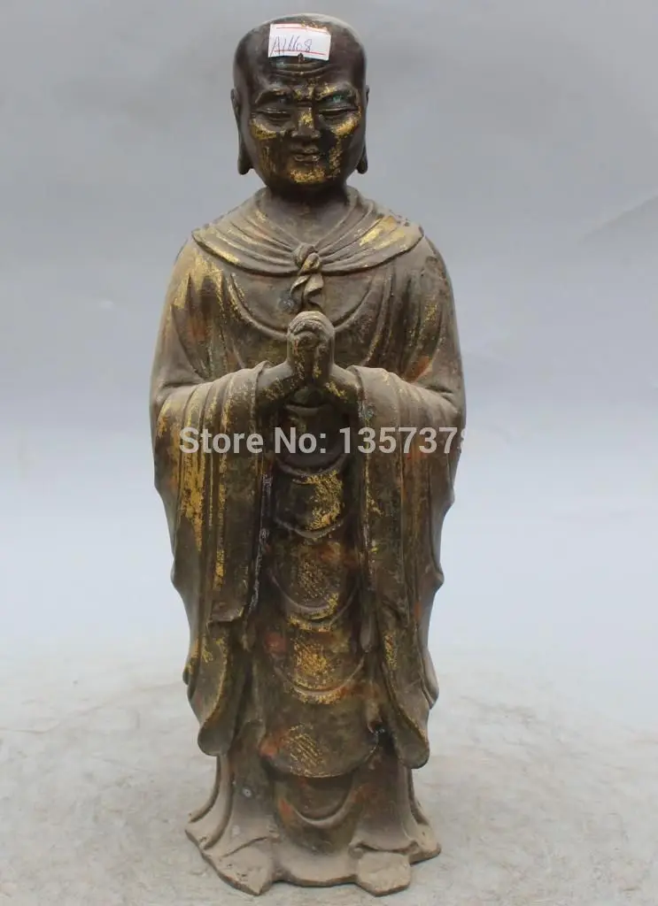 

shitou 00808 12" Bronze Gilt Buddhism Founder Damour Arhat Damo Bodhidharma Buddha Statue