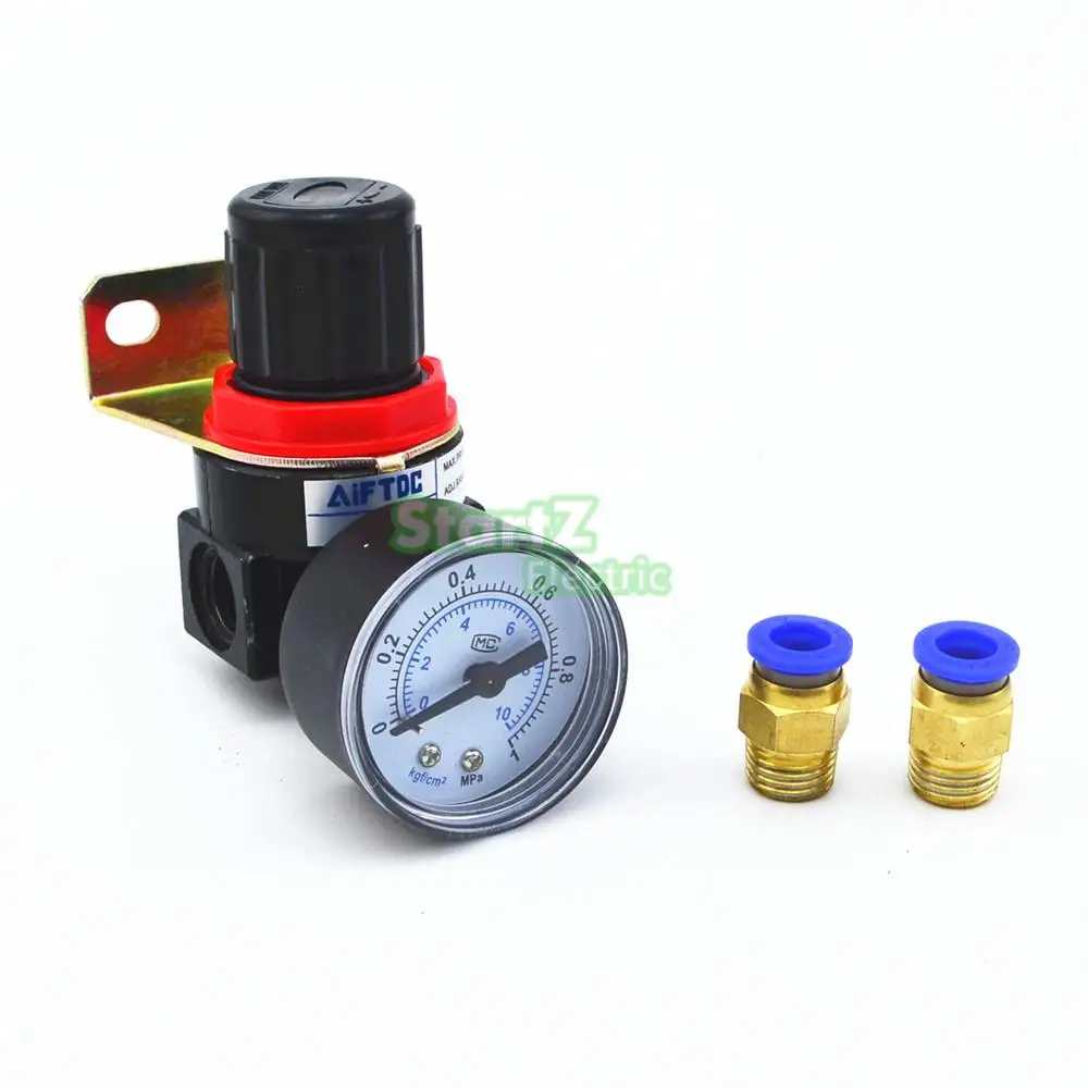

Compressor Air Control Pressure Gauge Relief Regulating Regulator Valve with 8mm Hose Fittings