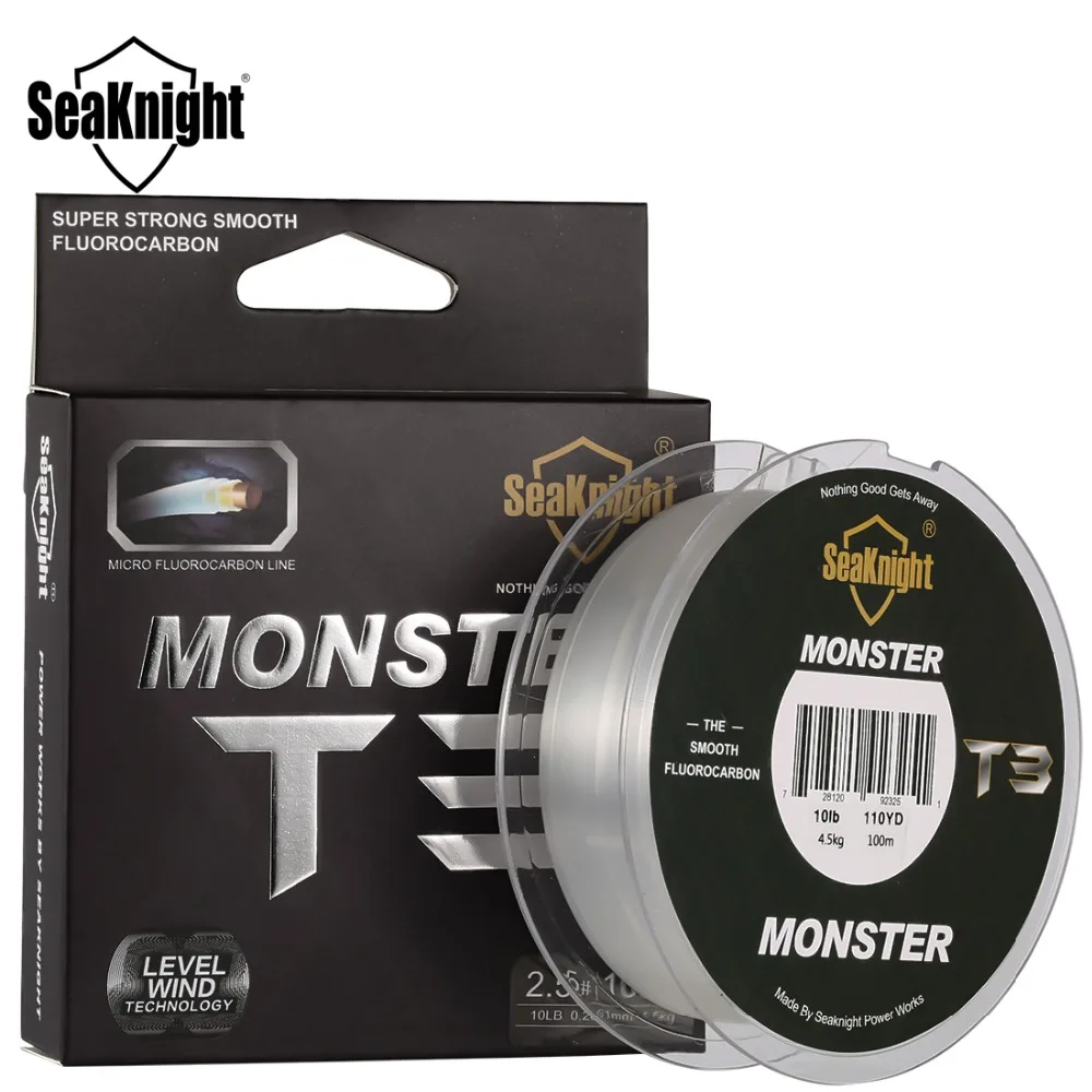 

SeaKnight MONSTER T3 100M 100% Fluorocarbon Fishing Line 3-18LB Smooth Low Memory Leader Line With Triple Fluorocarbon Structure