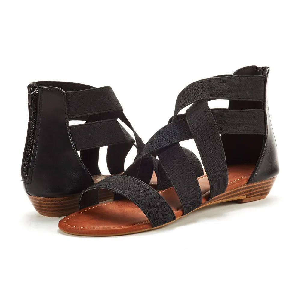MUQGEW/женские летние римские сандалии с поперечным эластичным ремешком на щиколотке; chaussures femme ete sandales#3